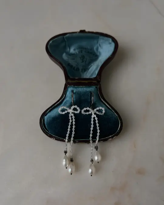 Ribbon Bows III // Chrysoberyl And Freshwater Pearl Earrings