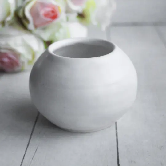 Round Modern Matte White Vase, Handcrafted Pottery Flower Vase Made in USA