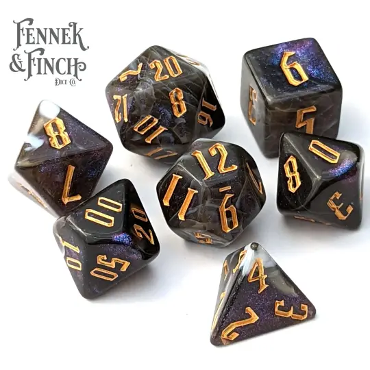 Haunt Dice Set. Marbled Black and Gray Shimmering Dice