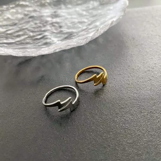 Lightning Bolt Open Ring in Stainless Steel Gold/Silver