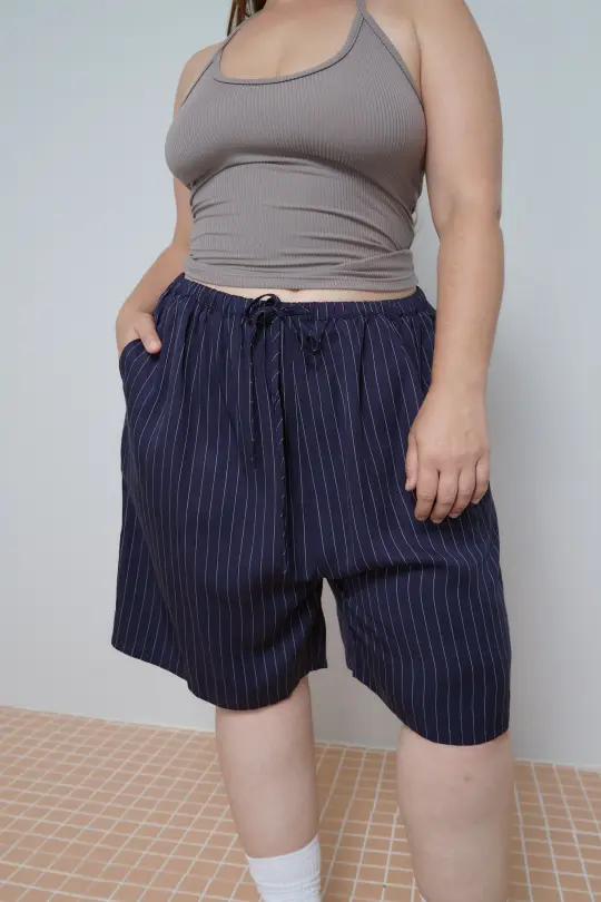 Unisex Tencel Stripe Easy Shorts Navy