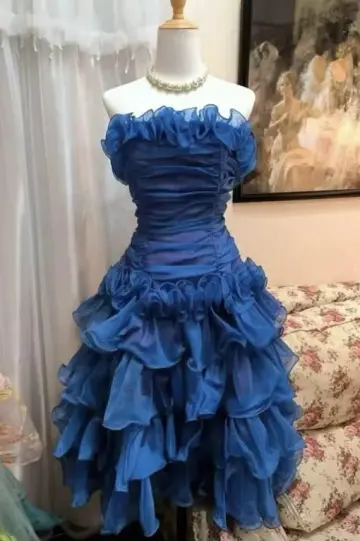 Dreamy Ruffled Women's Homecoming Dress Navy Corset Short Prom Dress Birthday Dress RS2689