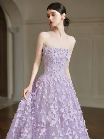 Romantic Applique Corset Prom Gown , Lavender Women's Maxi Evening Dress RS2391