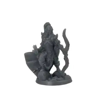 Unpainted 32mm 3D-printed elf ranger stepping forward with a recurve bow and a full quiver — tabletop RPG miniature for D&D, Pathfinder & wargaming