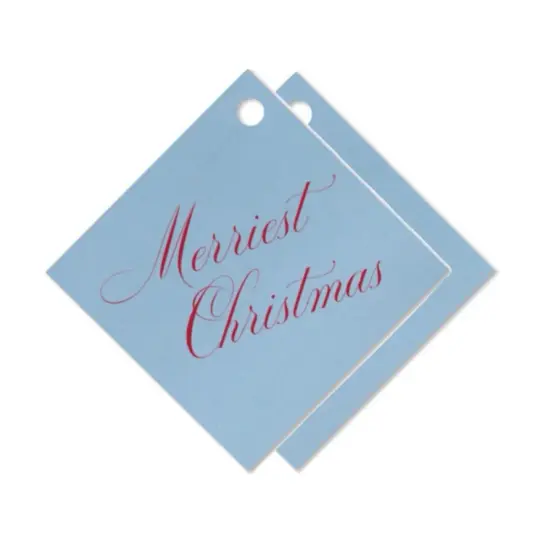 "Merry Christmas" French Blue and Cherry Foil Holiday Gift Tags, Set of 15