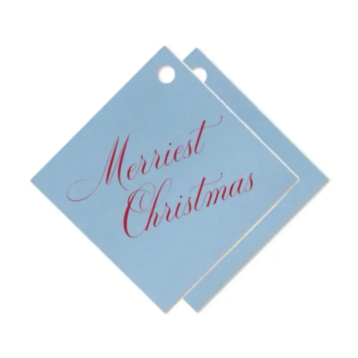 "Merry Christmas" French Blue and Cherry Foil Holiday Gift Tags, Set of 15