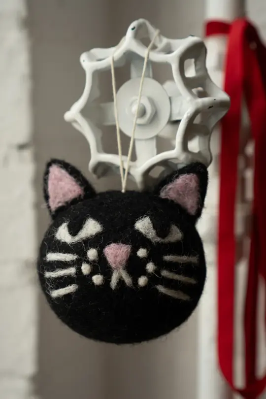 Cat Head - Felted Wool Ornament