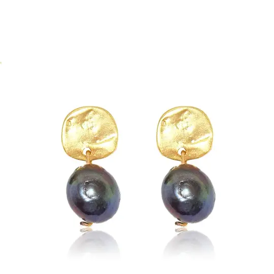 Peacock Pearl Drop Earrings with Coin Studs