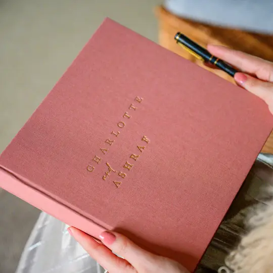 Large Square Personalised Wedding Guest Book Bound In Linen