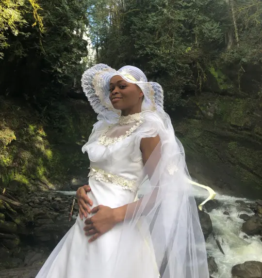 Vintage Cottage-core Floral Wedding Dress with Matching Headpiece