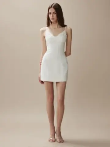 White suspender lace sexy waist slimming hip skirt homecoming dress R4364