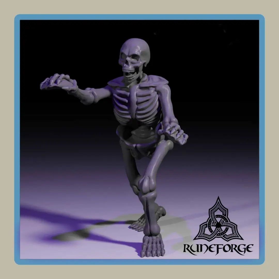 render of 28mm miniature undead unarmored skeleton running