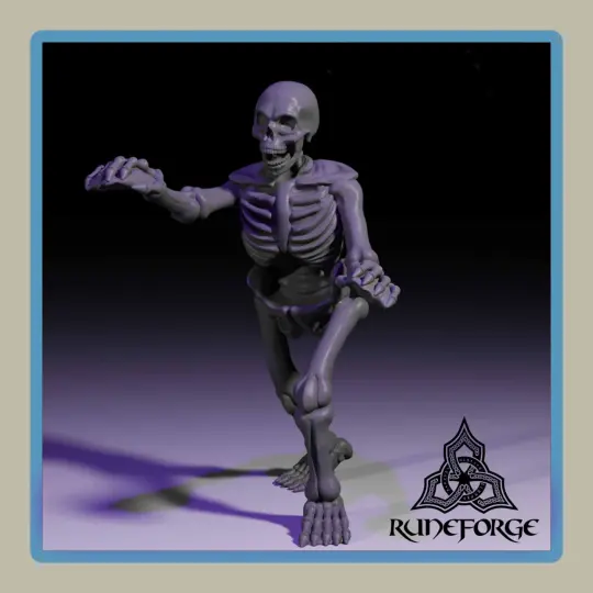 render of 28mm miniature undead unarmored skeleton running