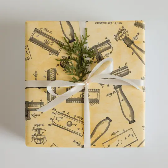 Vintage Safety Razor Gift Wrap Paper by Phoenix Shaving! | Made In USA! | 3 Sheets