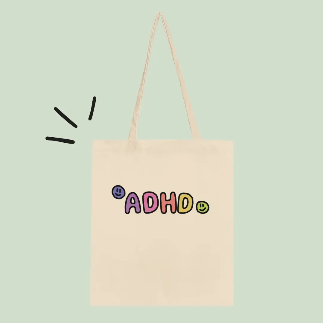 ADHD-Themed Tote Bag – Unique Front & Back Design by Artist