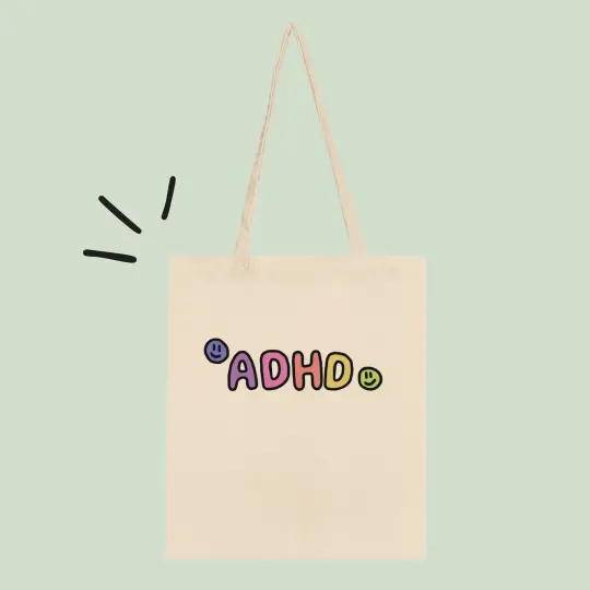 ADHD-Themed Tote Bag – Unique Front & Back Design by Artist
