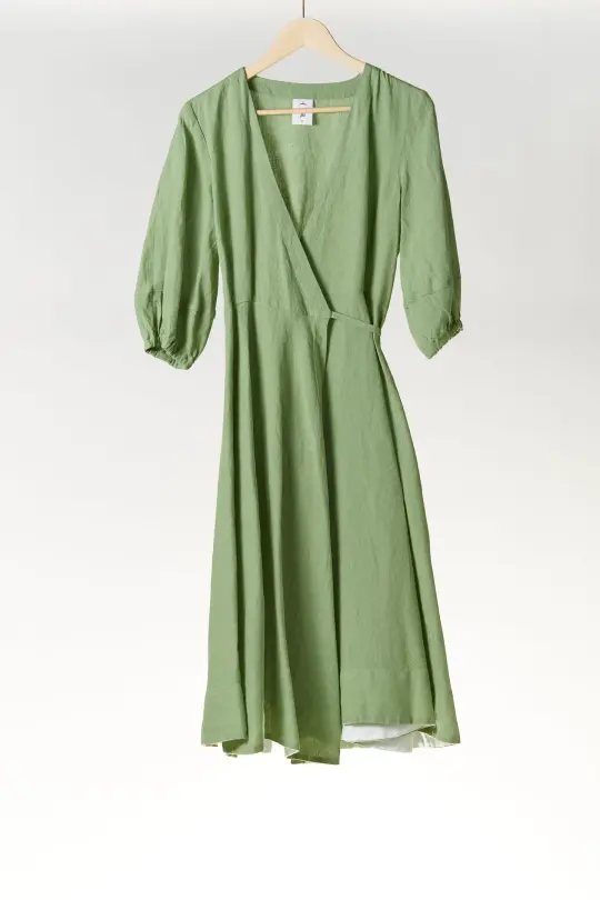 Wrap Gaia Dress, 3/4 Sleeve, Matcha Latte