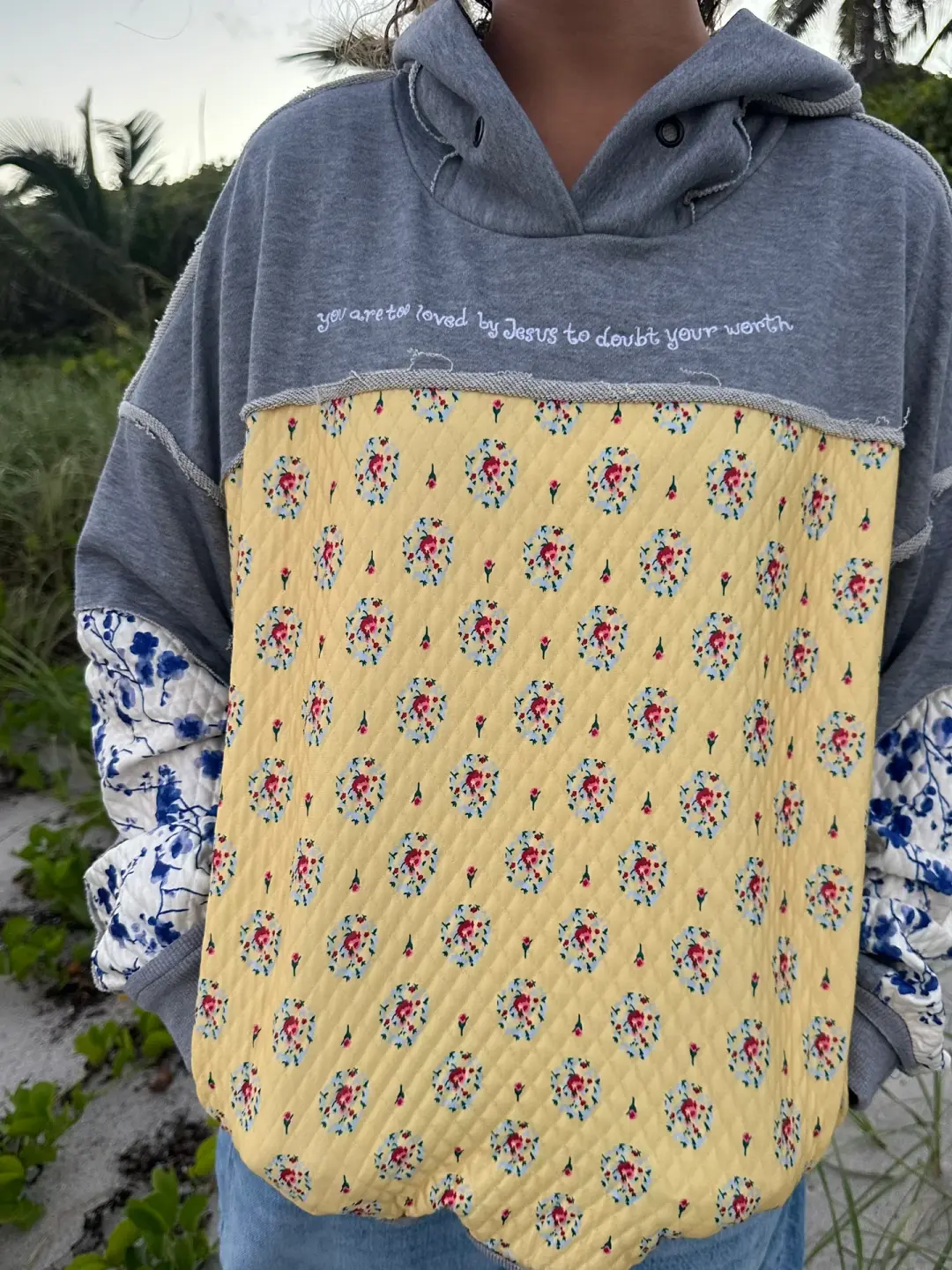 "too loved by Jesus" quilted hoodie!