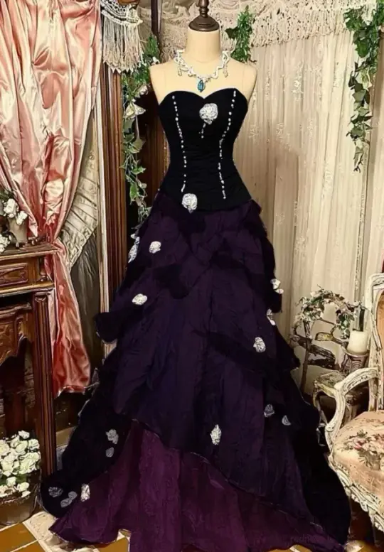 Elegant Purple Prom Dress ,A-Line Sweetheart Applique Corset Maxi Evening Dress RS889