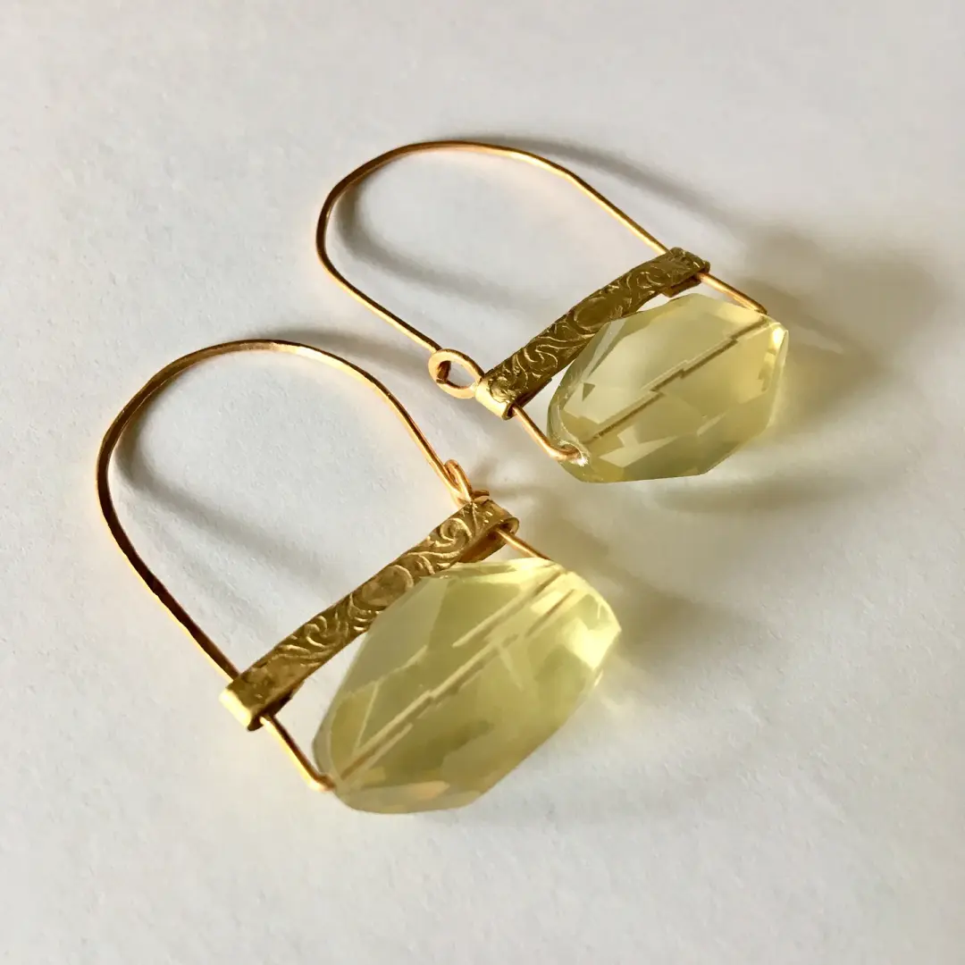 Lemon Quartz Nugget Hoops