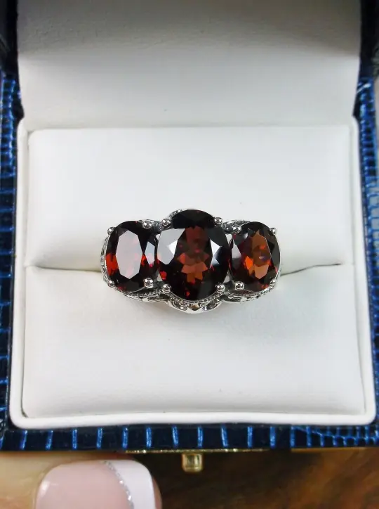 Natural Garnet Ring, Size 5.5, Cocktail Ring, Art Deco Jewelry #D36 - Ready to Ship