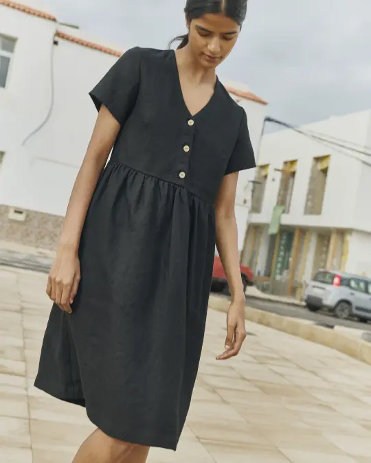 SYMI V-neck linen dress