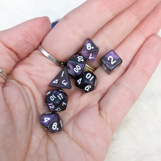 Purple Galaxy Mini Dice Set. 7 Piece Polyhedral DND Dice