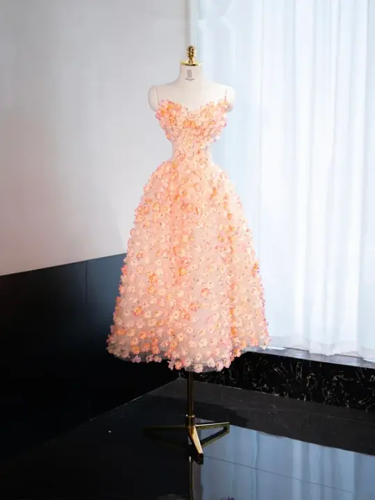 Light orange strapless, fitted waist, full skirt, long ball gown, bridal dress R9011