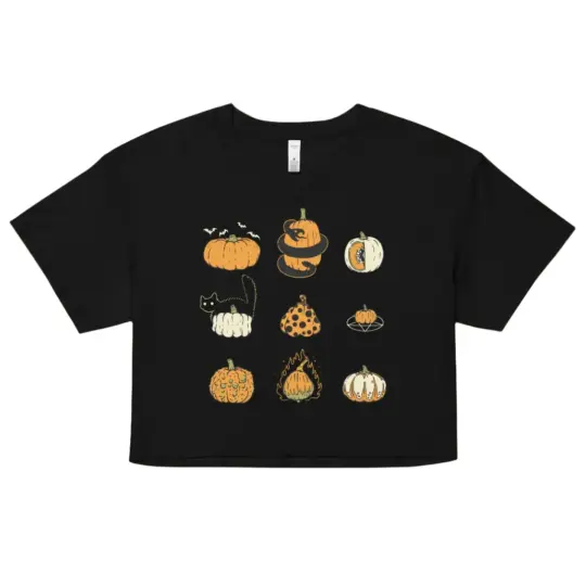 9 Pumpkins Crop Top - Goth T-Shirt for Night Dominance & Dark Rituals