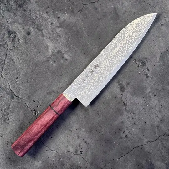 Higuchi SG2 Damascus Santoku 180mm with Red Pakkawood Handle