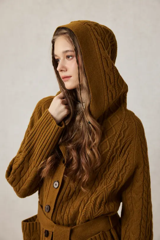 Hudson 15 | 100% wool hooded cardigan coat