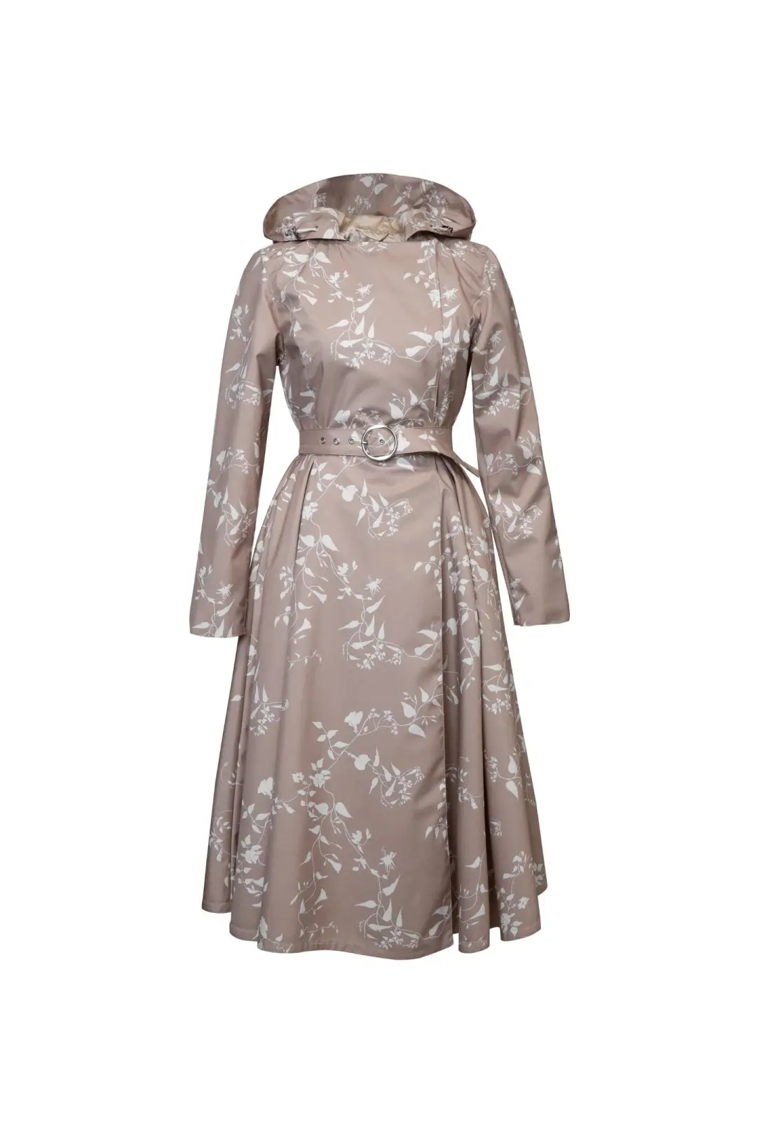 Double Breasted Trench Coat for Spring in Beige with White Floral Print | Powder Dream