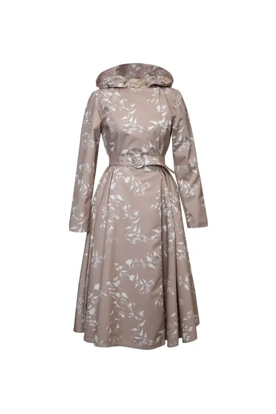 Double Breasted Trench Coat for Spring in Beige with White Floral Print | Powder Dream