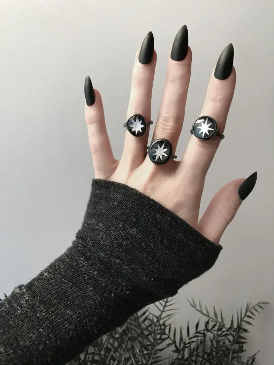 Quartz and Black Mica Starburst Rings (1 Left - size 7)