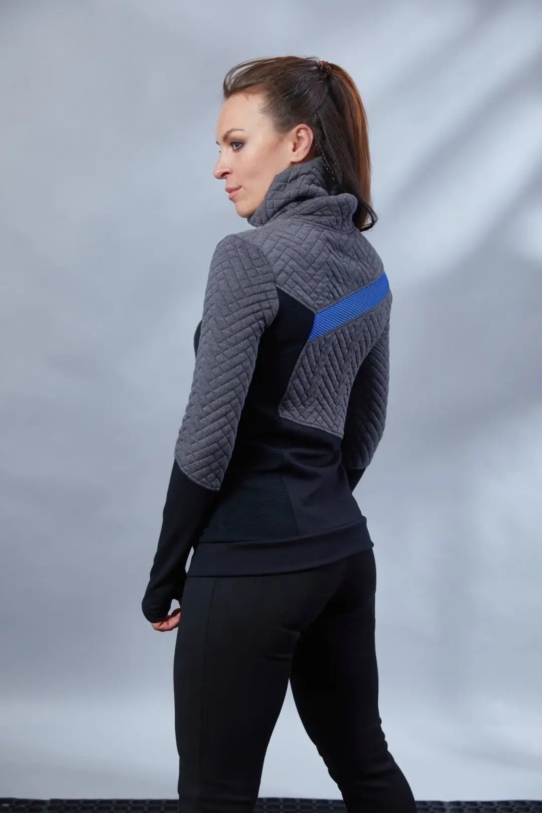 LL-8 Gray asymmetrical sweater with high neck
