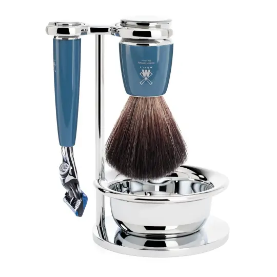 MÜHLE RYTMO 4 Pc. Shaving Set, Black Fibre Brush & Gillette® Fusion™ Razor, Petrol