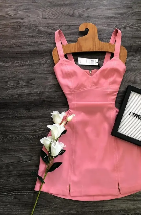 Pink suspender waist A-line short skirt homecoming dress R3275