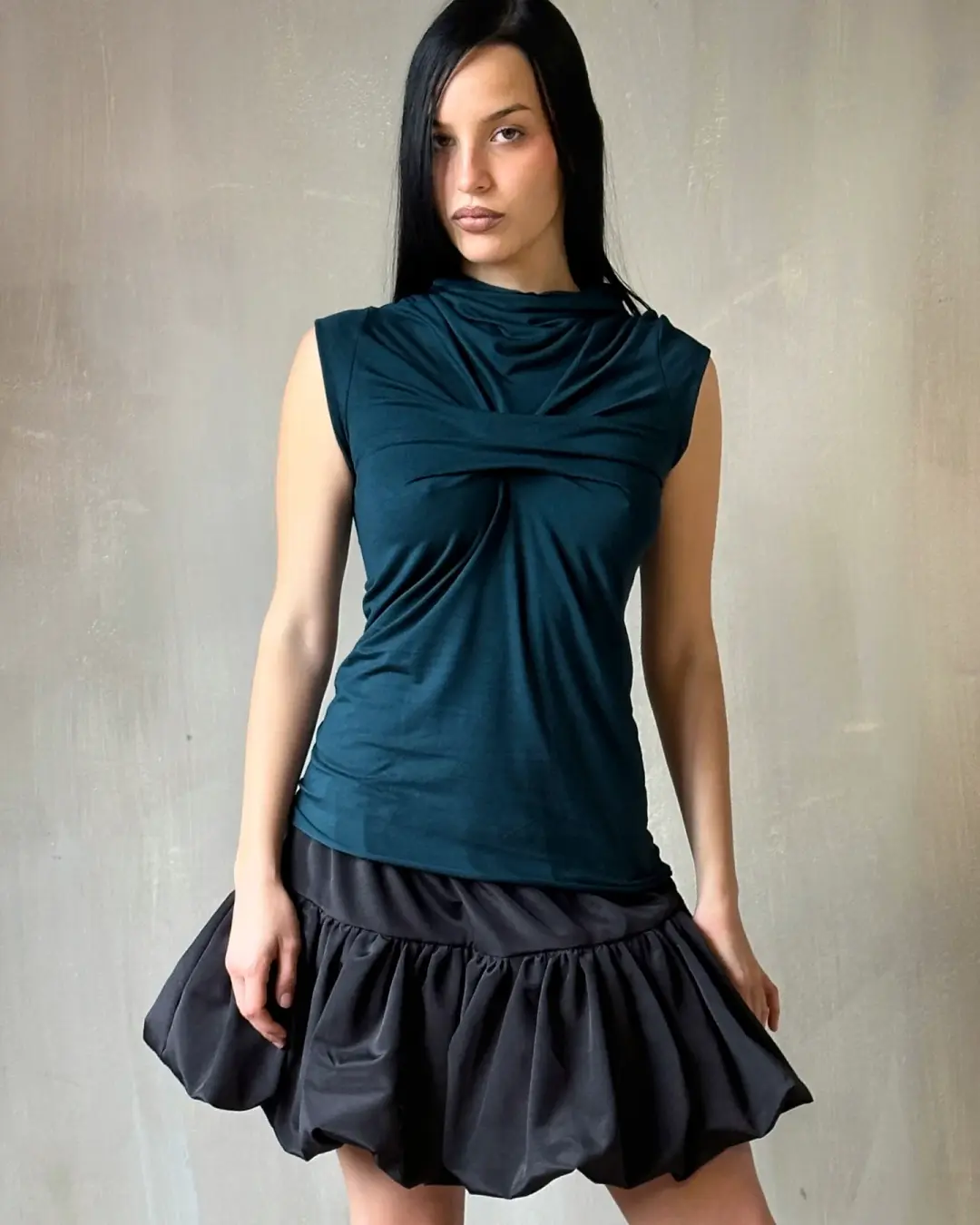 Jersey Draped Cap Sleeve Top in Teal Bamboo *
