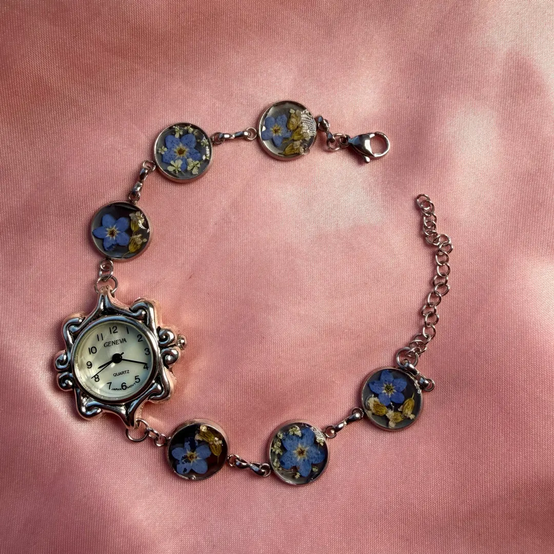 Sky - Silver Real Flower Watch Bracelet