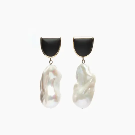 Somni Baroque Pearl Obsidian Drop Earrings