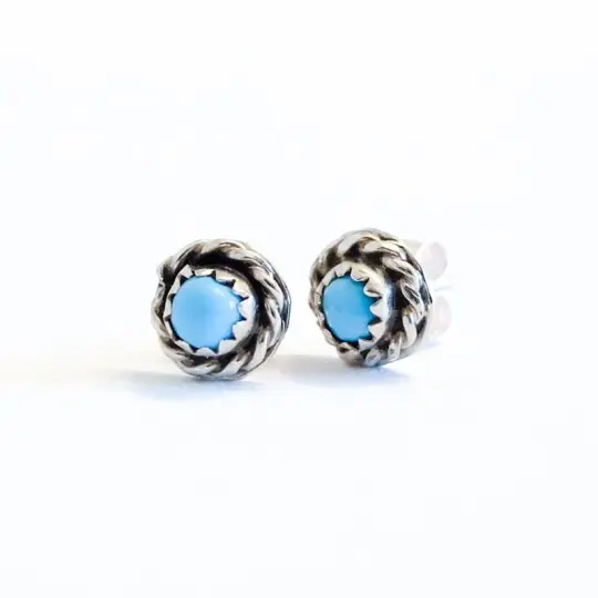 Silver Rope Turquoise Stud Earrings