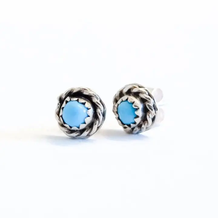 Silver Rope Turquoise Stud Earrings