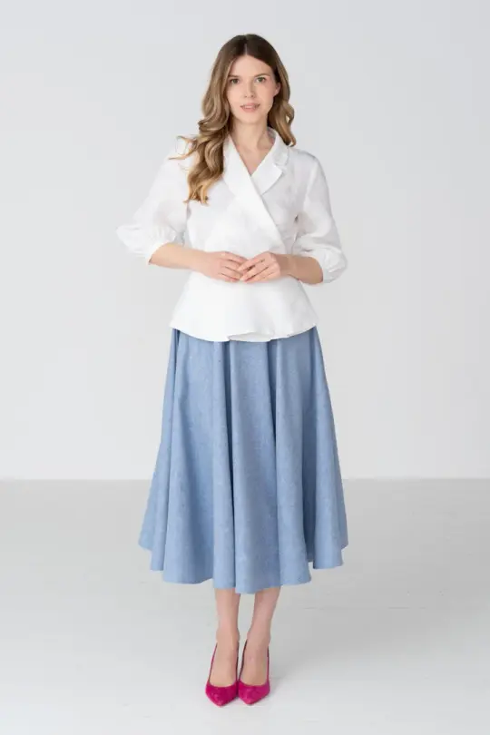 Classic – Full-Circle Linen Denim Midi Skirt
