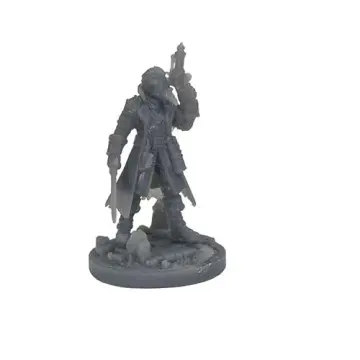 Unpainted 32mm 3D-printed plague doctor in beaked mask and long coat, front view — tabletop RPG miniature for D&D, Pathfinder & wargaming