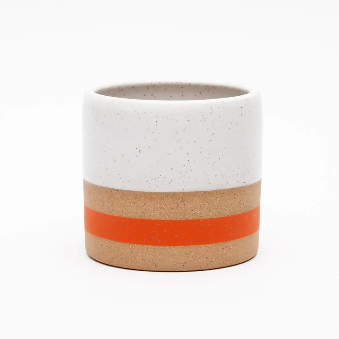 Speckled Medium Planter - White with Poppy Stripe