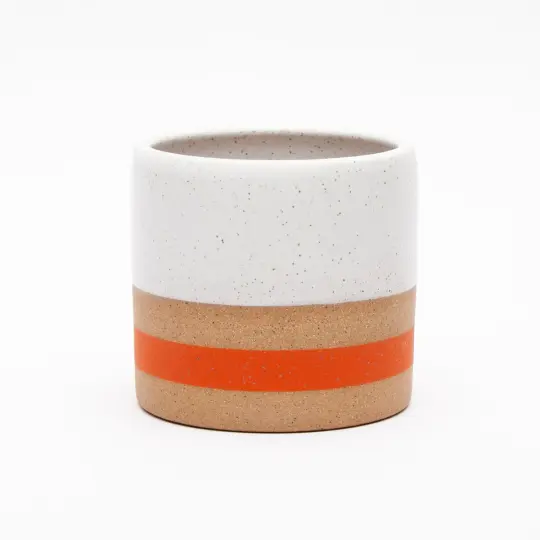 Speckled Medium Planter - White with Poppy Stripe