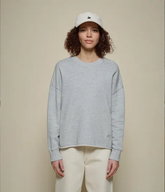 Retro Fleece Sweatshirt With Open Edge On Hem