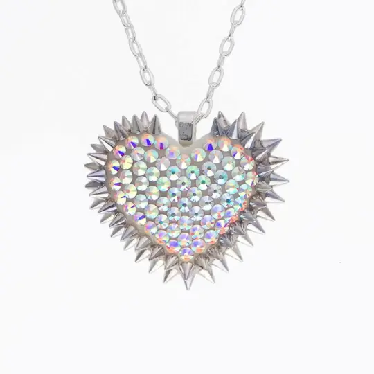 Mini Spiked & Paved Heart Necklace | Aurora