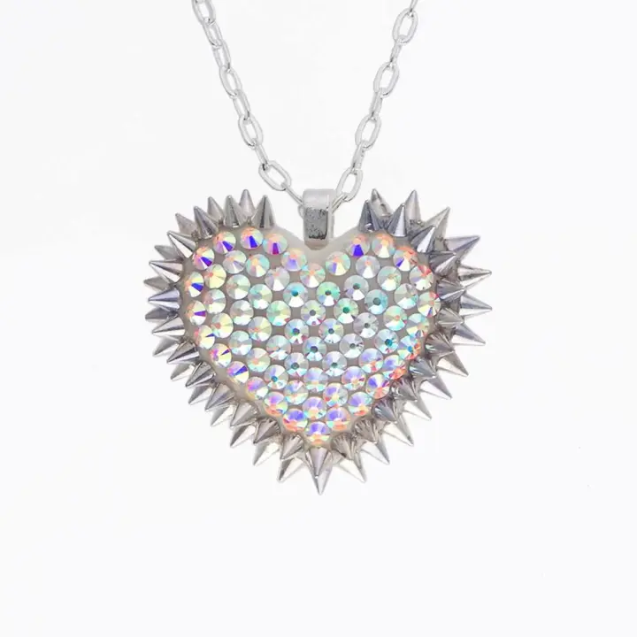 Mini Spiked & Paved Heart Necklace | Aurora