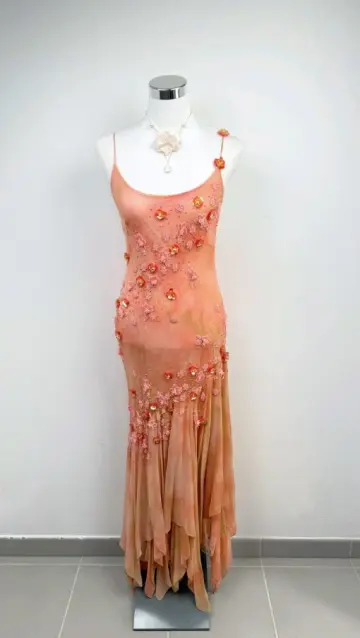 Flowy Orange Prom Dress ,Sheath Spaghetti Straps Applique Bodycon Maxi Summer Dress RS869